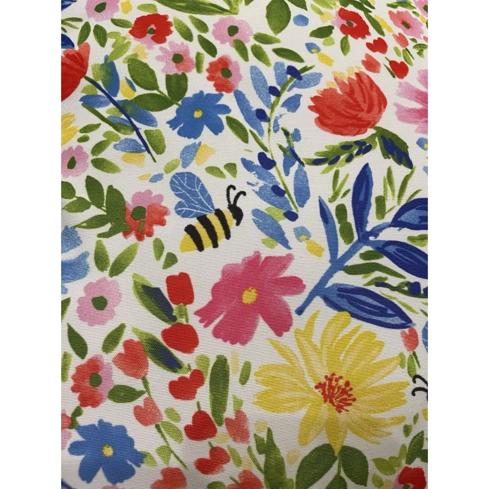 Pr Lillian August Bright Floral Bee Blue Stripe Outdoor Pillows 17 x 17 NWOT